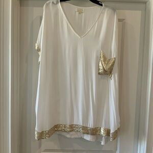 Mud Pie White Blouse with Gold Accents